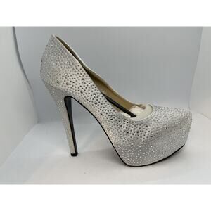 Women's Giselle-11 Rhinestone Studded Silver Satin Platform Pump 6.5" Heel-SZ 9